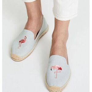 Soludos Light Blue Espadrilles with Pink Flamingo Motif
